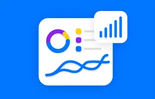 Un diagrama circular con tres secciones de diferentes colores: azul, morado y amarillo. Con fondo azul